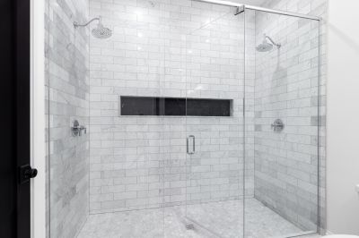 Glass Shower with Marble Accents